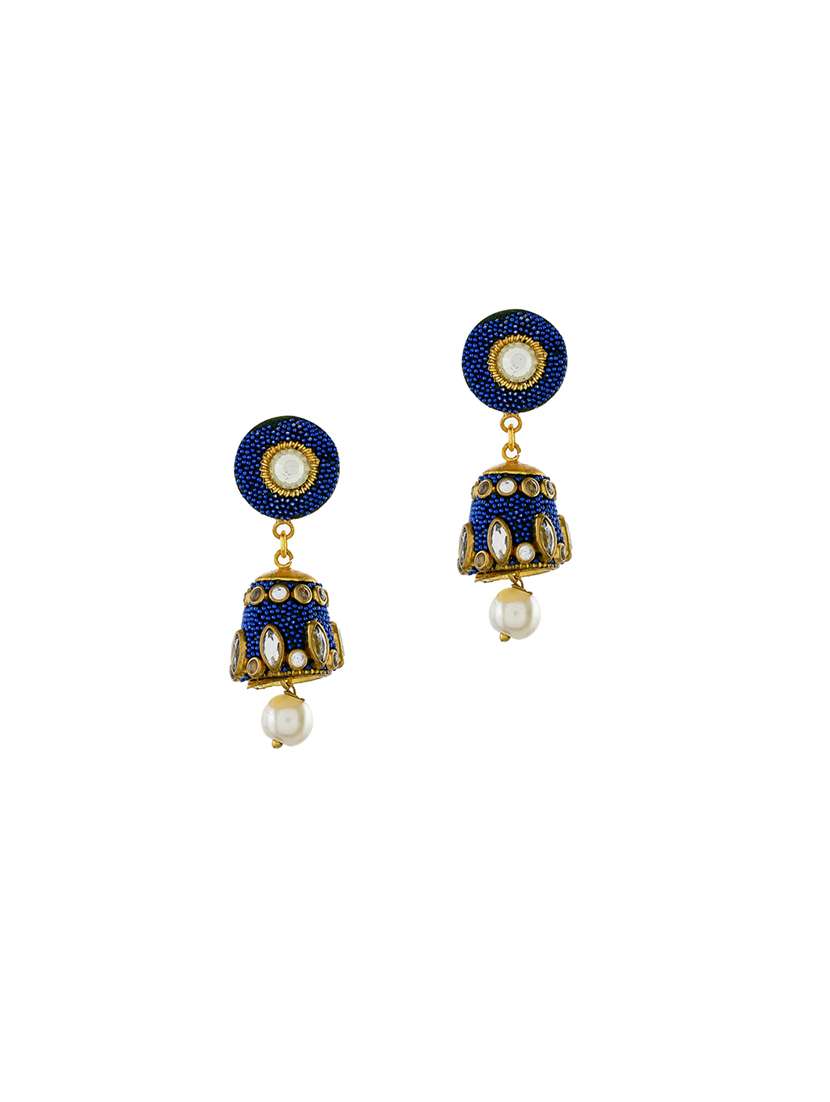 blue  brass jhumka earring - 17353301 -  Zoom Image - 0