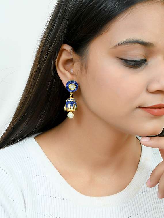 blue  brass jhumka earring - 17353301 -  Standard Image - 3
