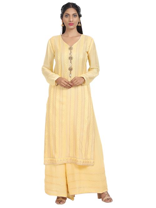 embroidered palazzo semi-stitched suit - 17353875 - Standard Image - 0