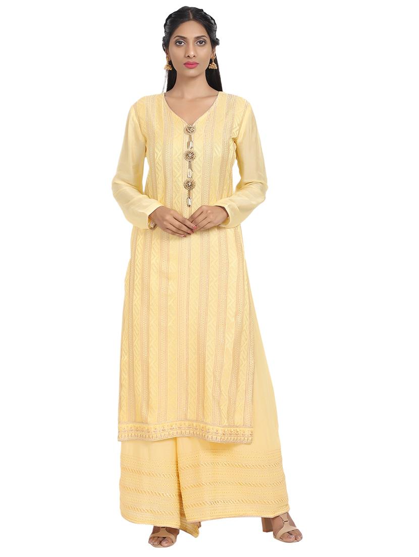 embroidered palazzo semi-stitched suit - 17353875 - Zoom Image - 0