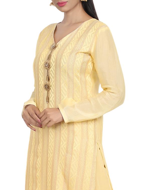 embroidered palazzo semi-stitched suit - 17353875 - Standard Image - 3