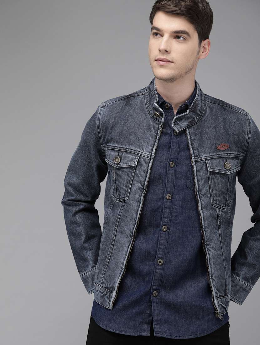 Buy online Grey Washed Denim Jacket from Jackets for Men by Solid