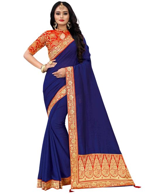 solid bordered saree with blouse - 17354696 -  Standard Image - 0