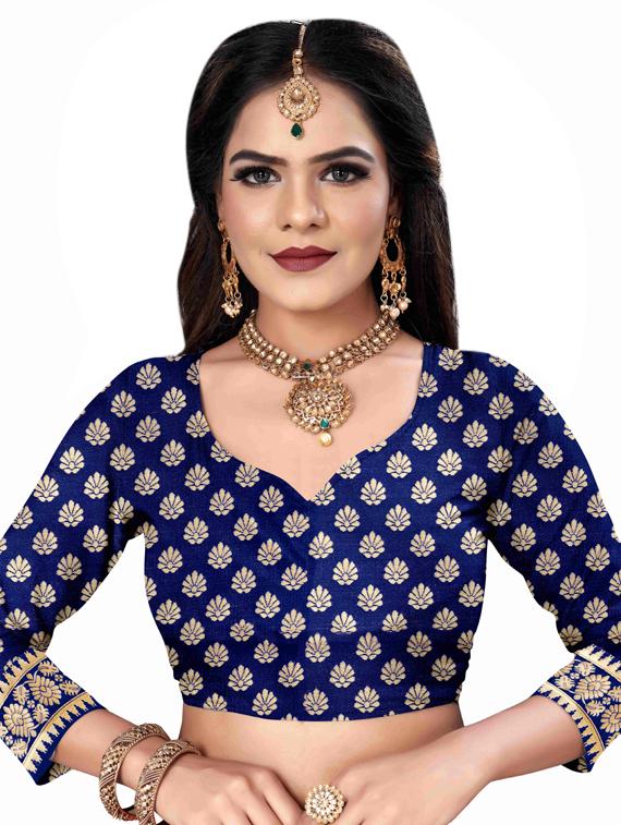 butti banarasi saree with blouse - 17354746 - Standard Image - 3
