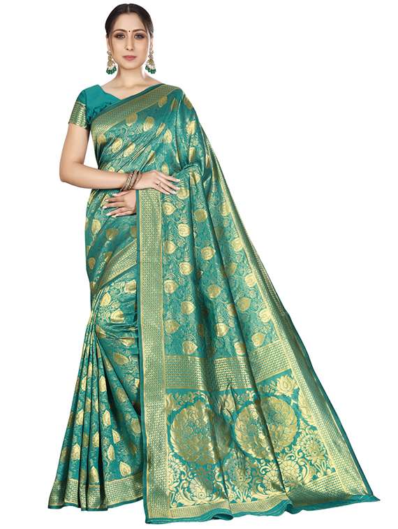 turquoise printed saree with blouse - 17354763 - Zoom Image - 0