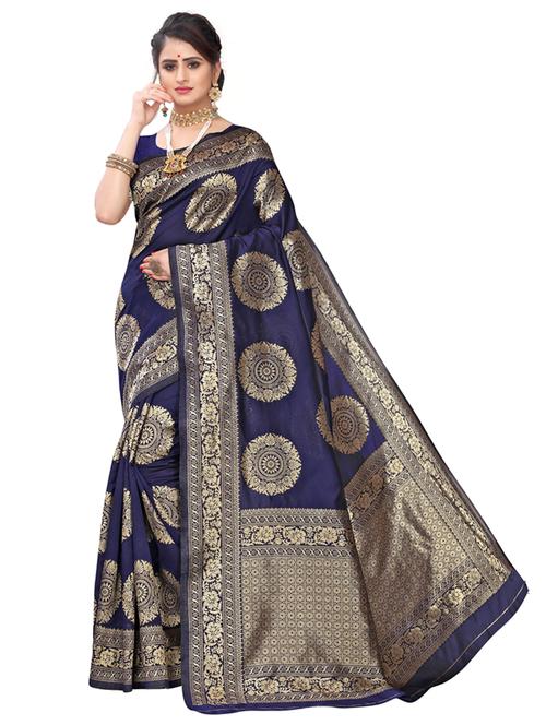 navy blue banarasi silk saree with blouse - 17354787 - Standard Image - 0