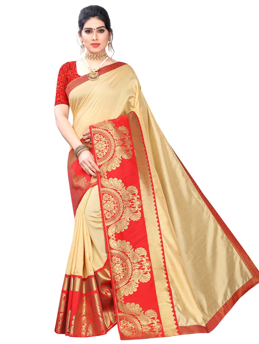 solid bordered saree with blouse - 17354794 - Zoom Image - 0