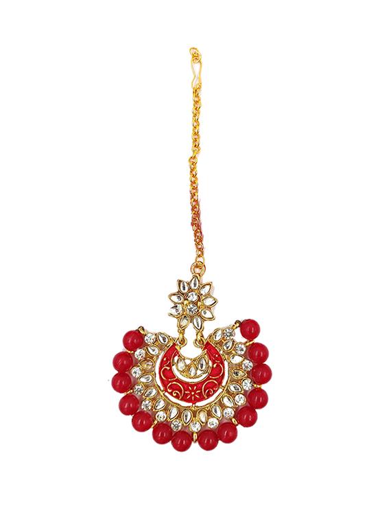 red gold plated maang teeka - 17355543 - Standard Image - 3