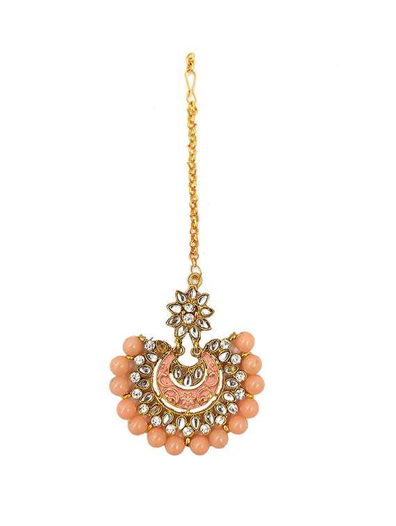 pink gold plated maang teeka - 17355547 -  Standard Image - 3