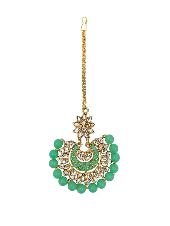 green gold plated maang teeka - 17355548 -  Standard Image - 3