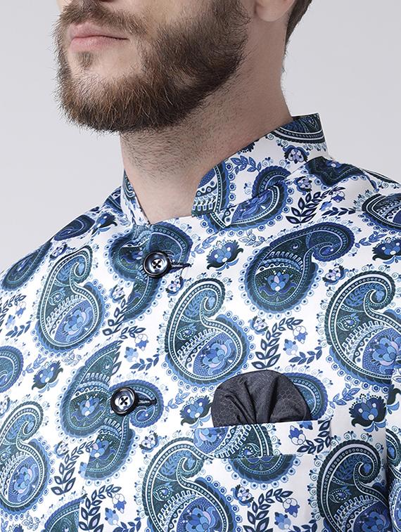 navy blue solid dhoti kurta set with printed bandhgala jacket - 17356750 - Standard Image - 3