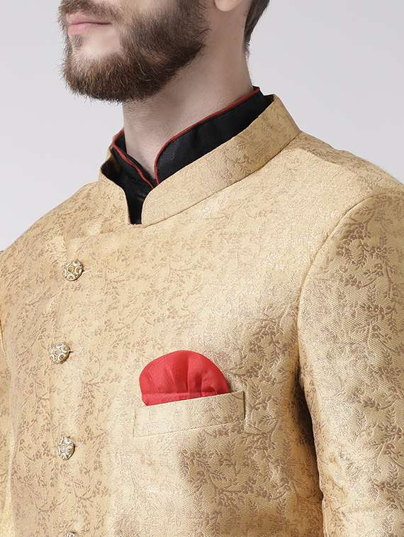 beige jacquard sherwani set - 17356758 -  Standard Image - 3
