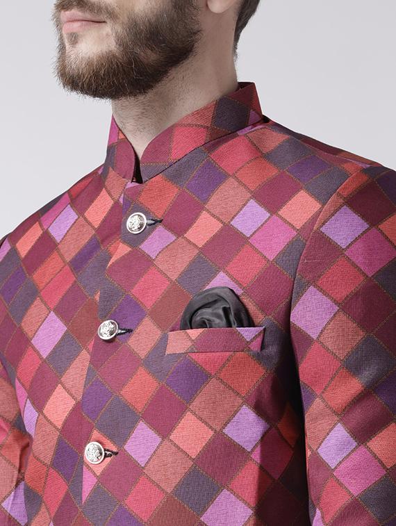 maroon checkered sherwani set - 17356766 - Standard Image - 3
