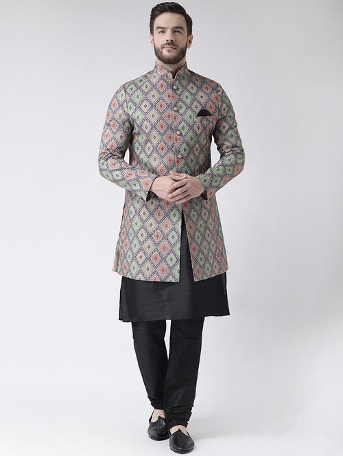 grey printed sherwani set - 17356767 - Standard Image - 0