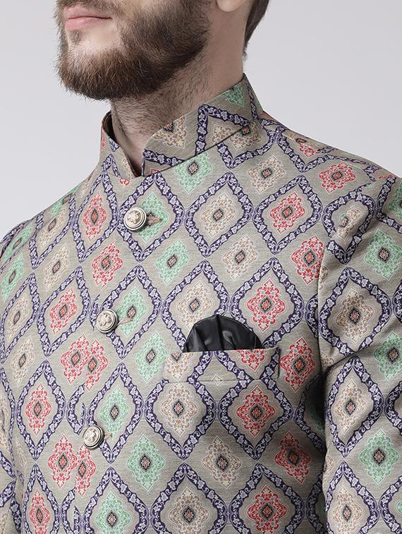 grey printed sherwani set - 17356767 - Standard Image - 3