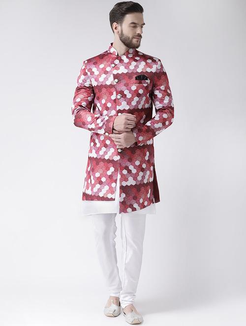 maroon printed sherwani set - 17356772 -  Standard Image - 0