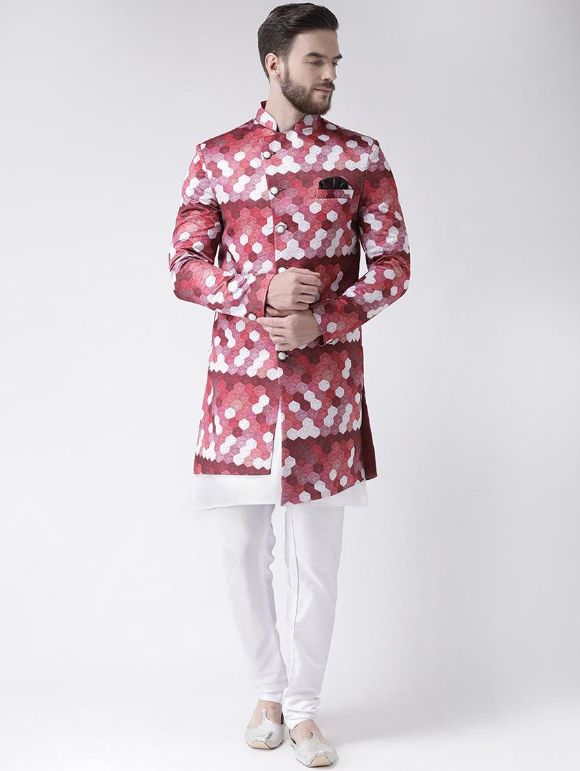 maroon printed sherwani set - 17356772 -  Zoom Image - 0