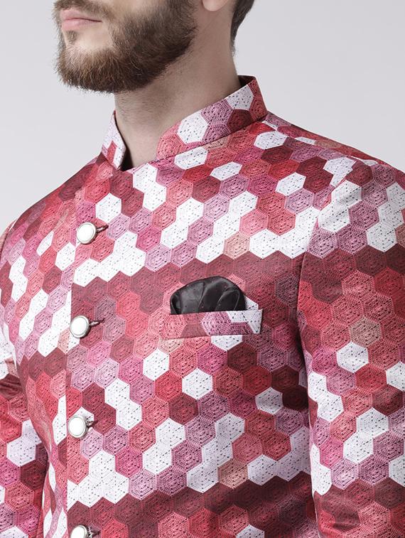 maroon printed sherwani set - 17356772 -  Standard Image - 3