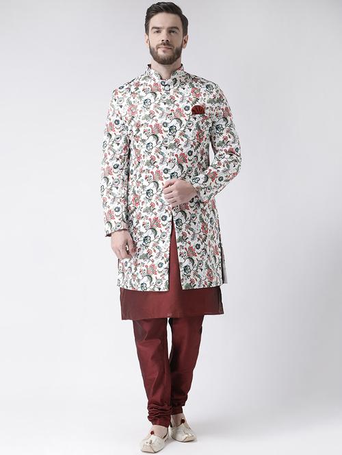 off white floral print sherwani set - 17356773 - Standard Image - 0