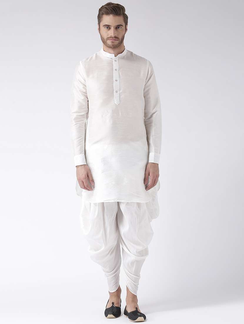 white solid dupion dhoti kurta set 