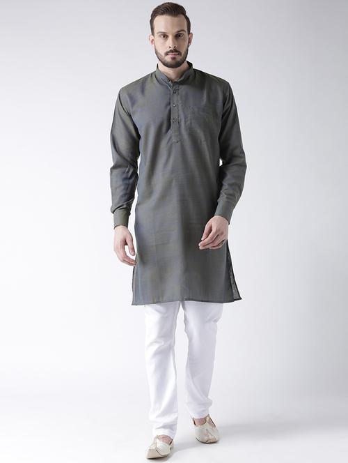 grey solid kurta pyjama set - 17356830 -  Standard Image - 0