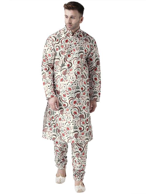 off white floral print silk blend kurta pyjama set - 17356851 - Standard Image - 0