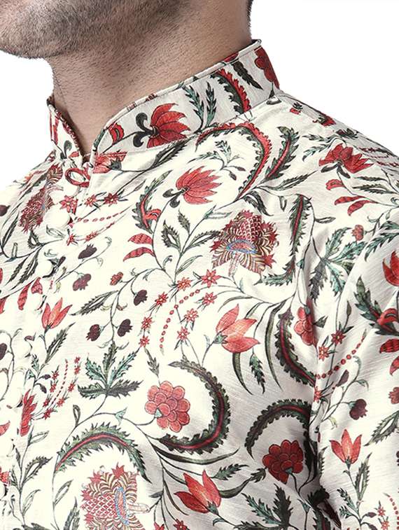 off white floral print silk blend kurta pyjama set - 17356851 - Standard Image - 3