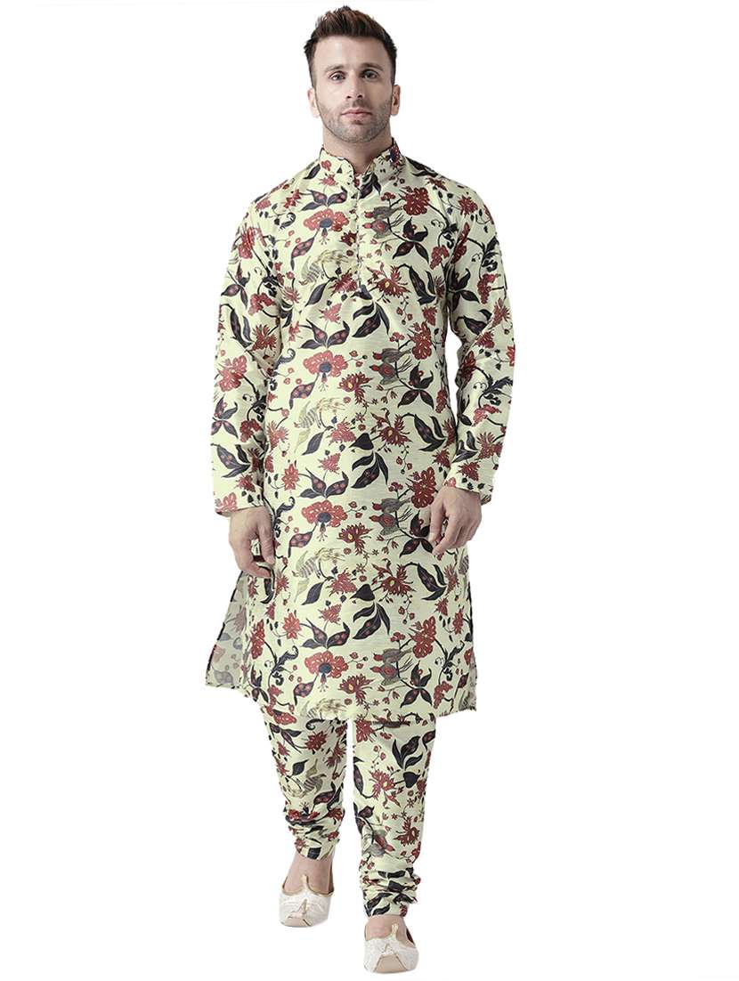 yellow floral print silk blend kurta pyjama set - 17356852 - Zoom Image - 0