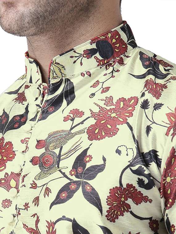 yellow floral print silk blend kurta pyjama set - 17356852 - Standard Image - 3