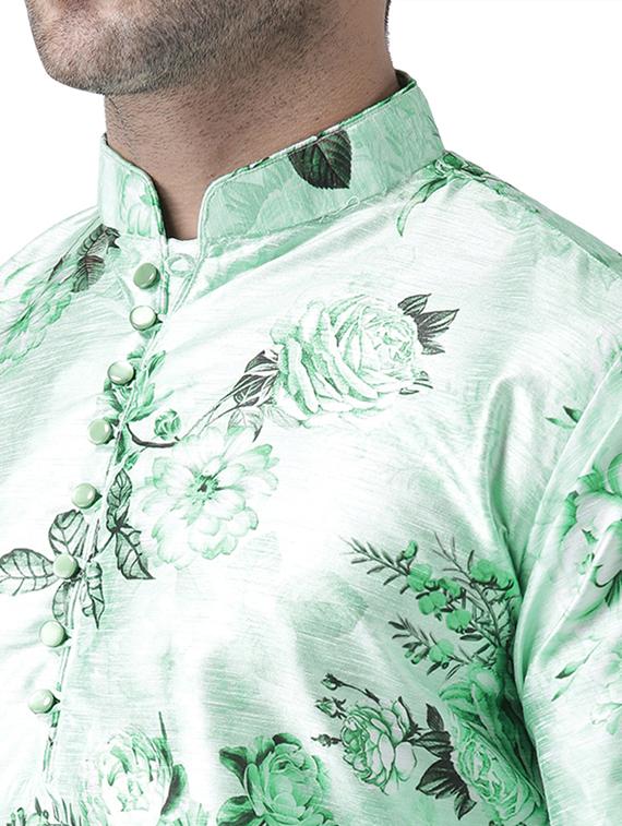 green floral print silk blend kurta pyjama set - 17356855 - Standard Image - 3