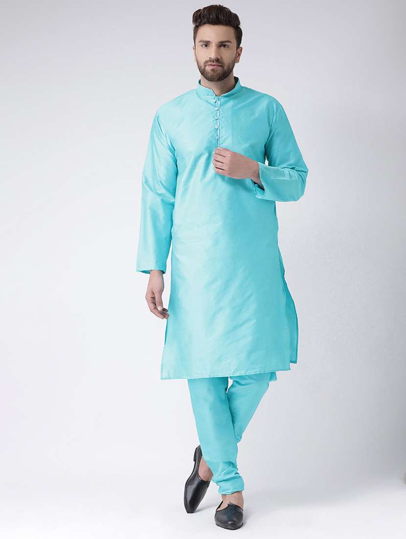 men light blue solid churidar set - 17356862 - Zoom Image - 0