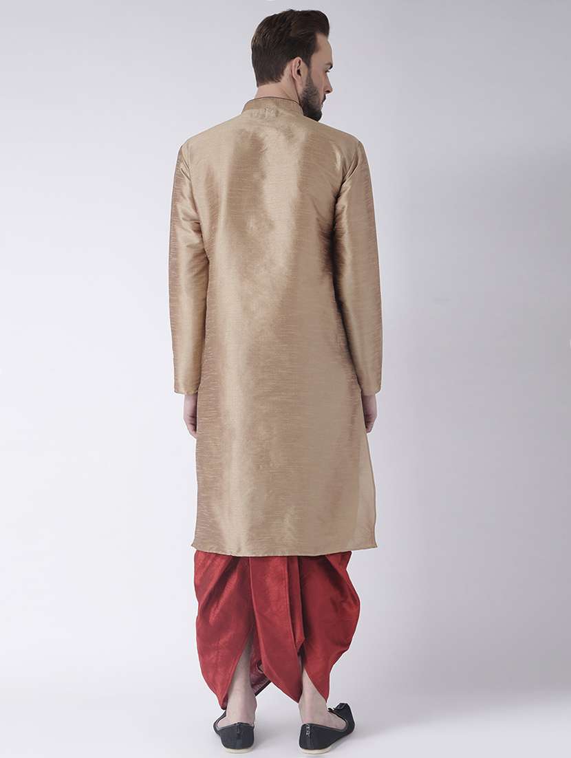 gold solid dhoti kurta set with printed bandhgala jacket - 17356980 -  Standard Image - 3