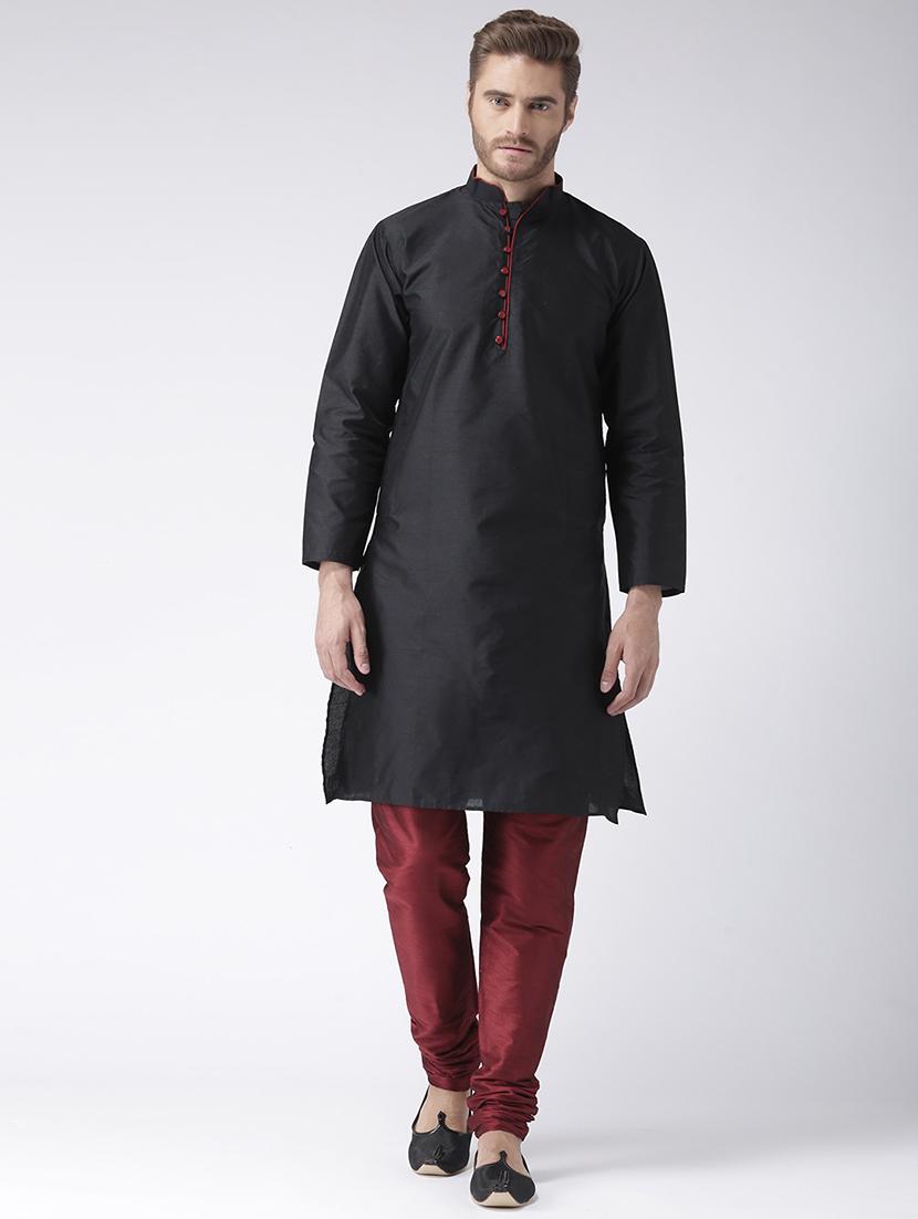 black solid kurta pyjama set - 17357005 -  Zoom Image - 0