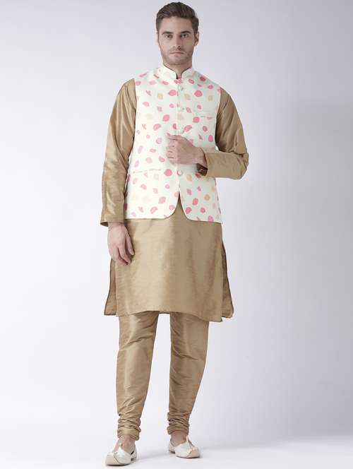 men solid kurta pyjama set with white printed nehru jacket - 17357019 -  Standard Image - 0