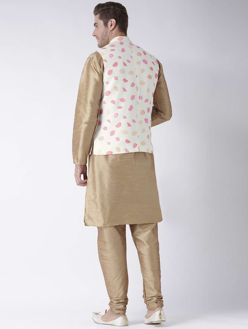men solid kurta pyjama set with white printed nehru jacket - 17357019 -  Standard Image - 3