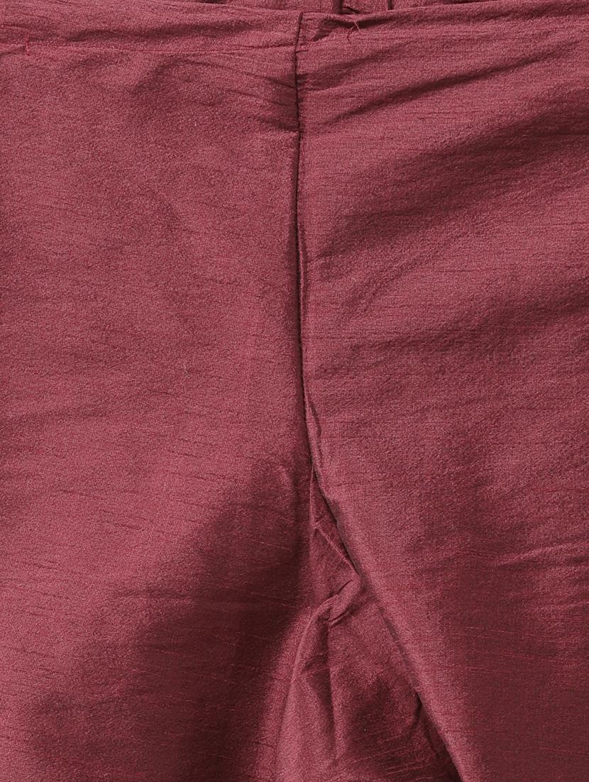 maroon solid kurta pyjama set with printed nehru jacket - 17357051 - Standard Image - 3