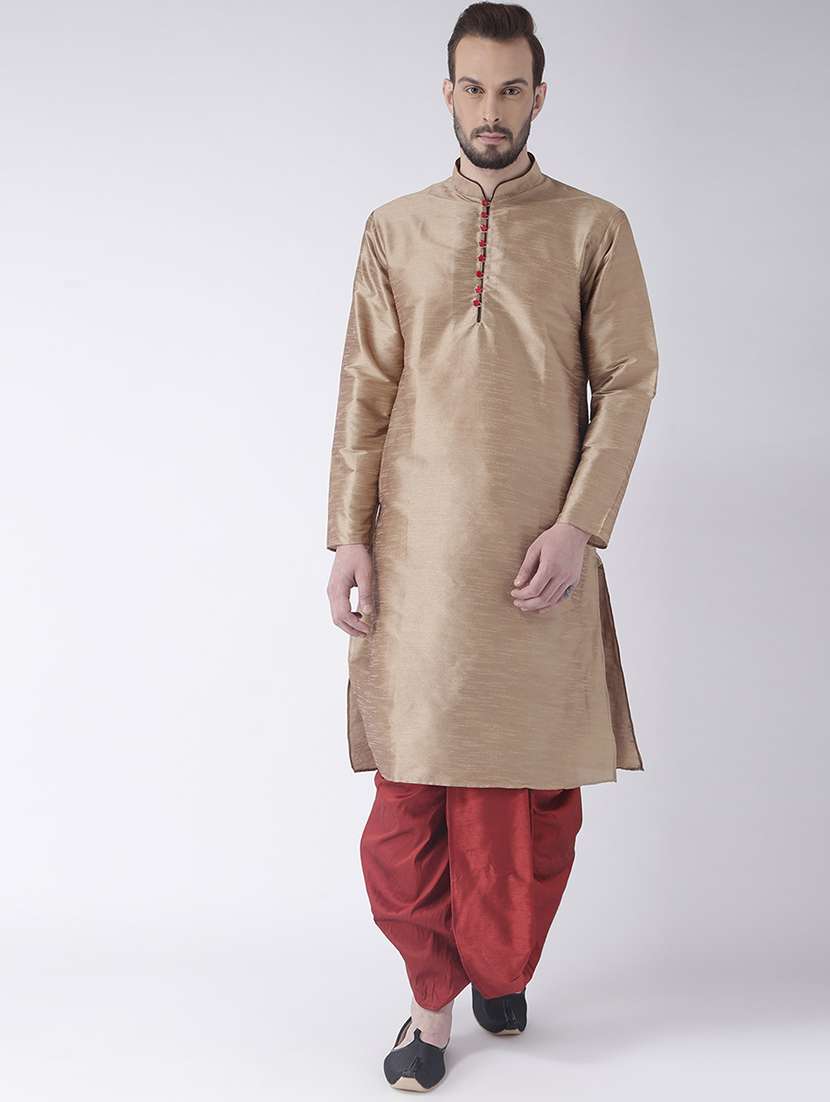 beige solid dhoti kurta set with multi colored jacquard bandhgala jacket  - 17357121 -  Standard Image - 3