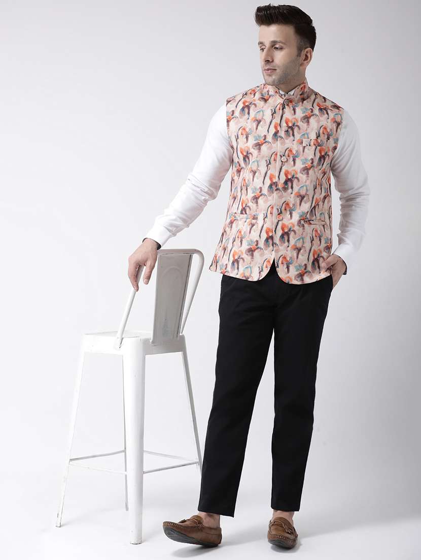 beige printed nehru jacket - 17358289 -  Standard Image - 3