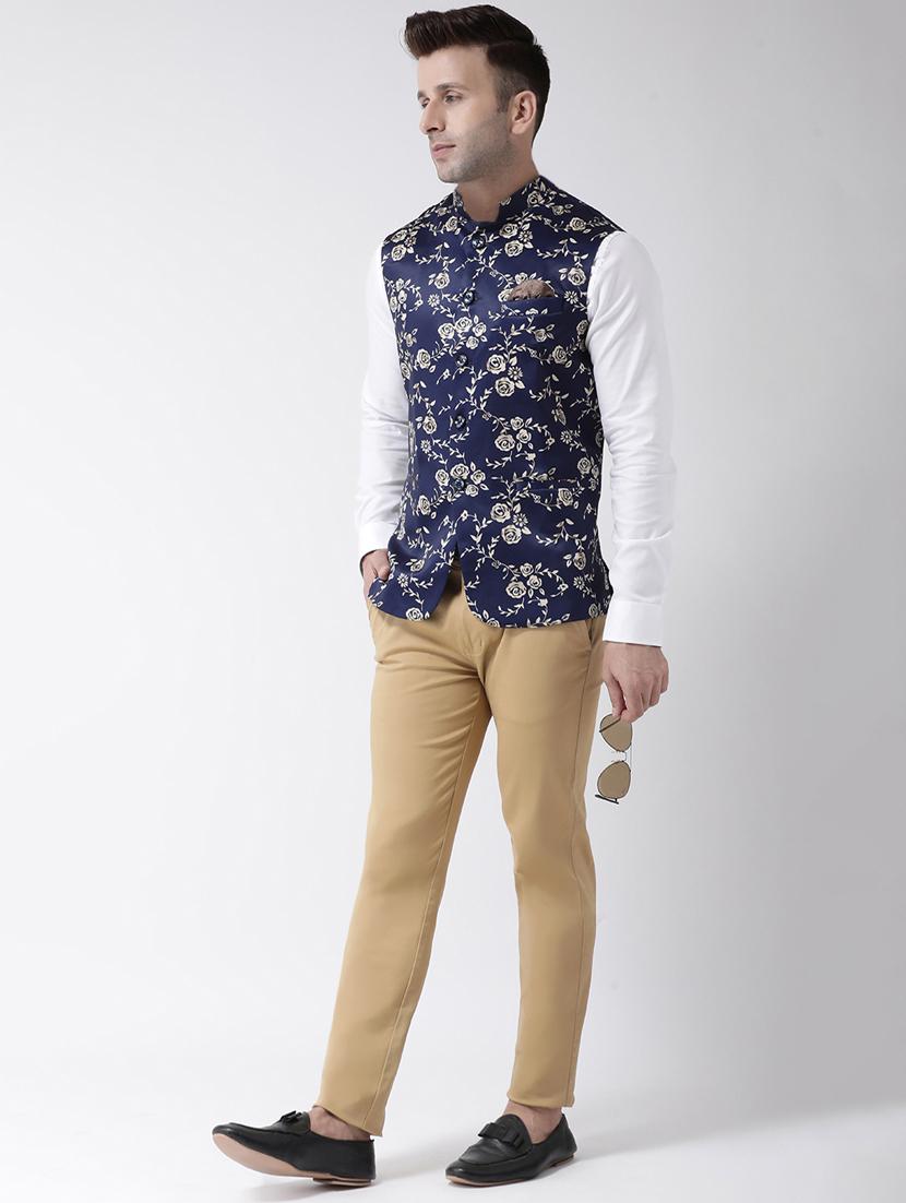 navy blue floral print nehru jacket - 17358303 - Standard Image - 3