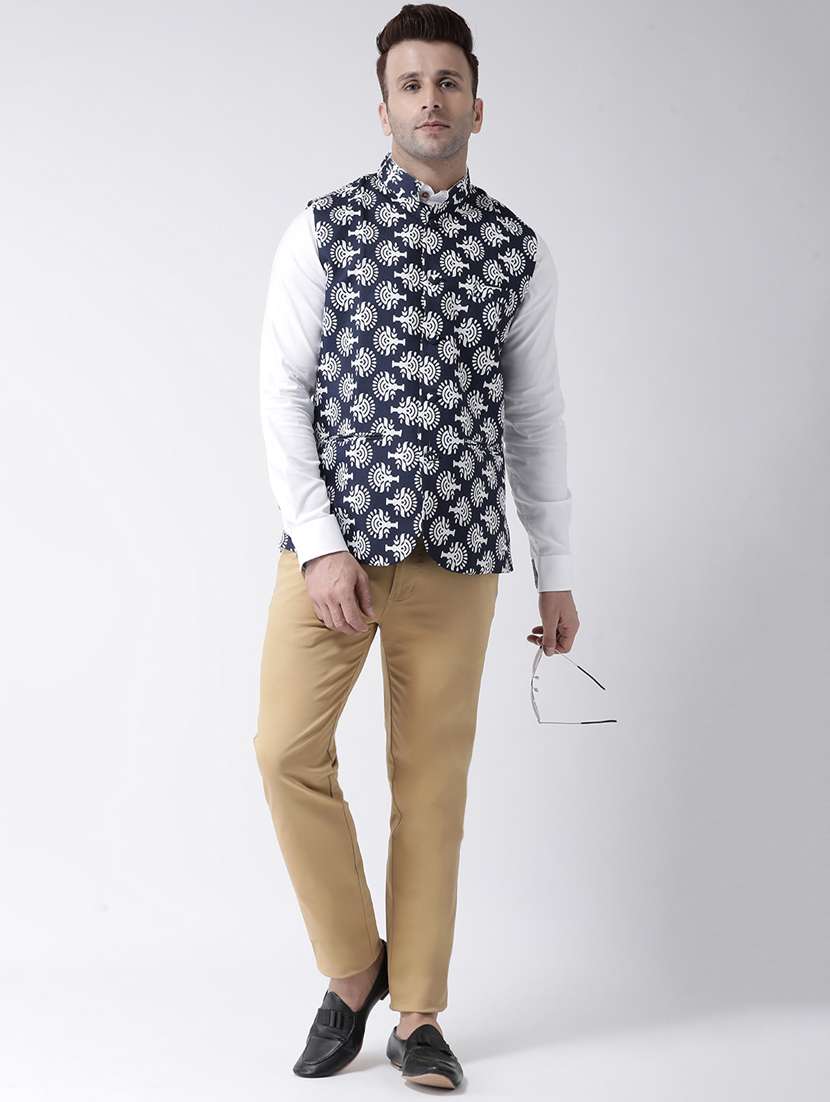 navy blue printed nehru jacket - 17358307 - Standard Image - 3
