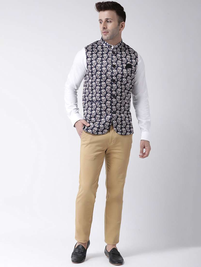 navy blue printed nehru jacket - 17358310 -  Standard Image - 3