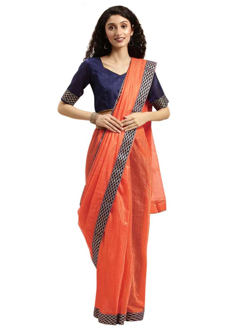 solid bordered saree with blouse