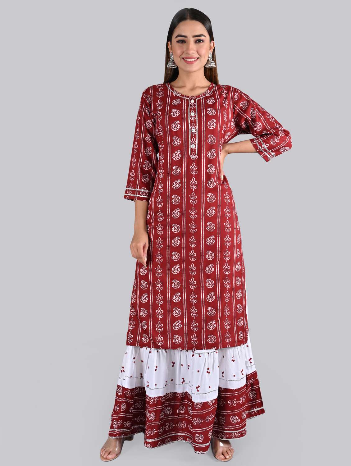 bandhani print kurta skirt set