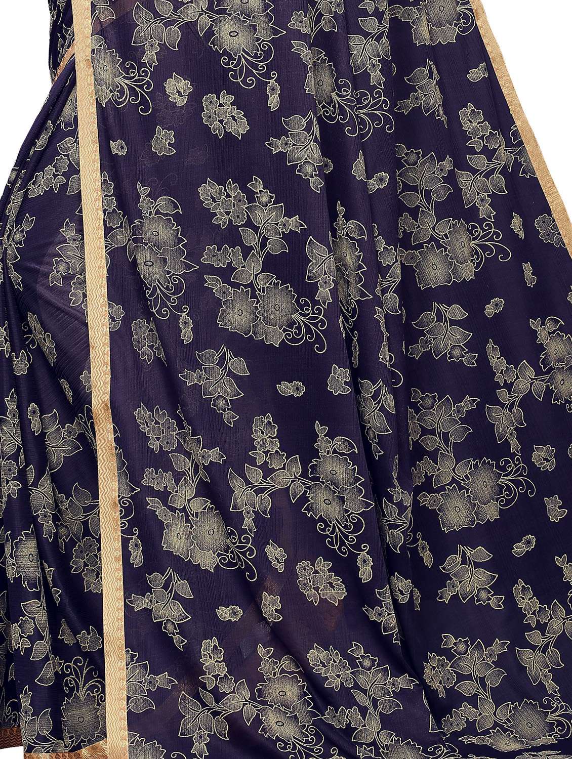 navy lycra printed saree with blouse - 17363517 -  Standard Image - 3