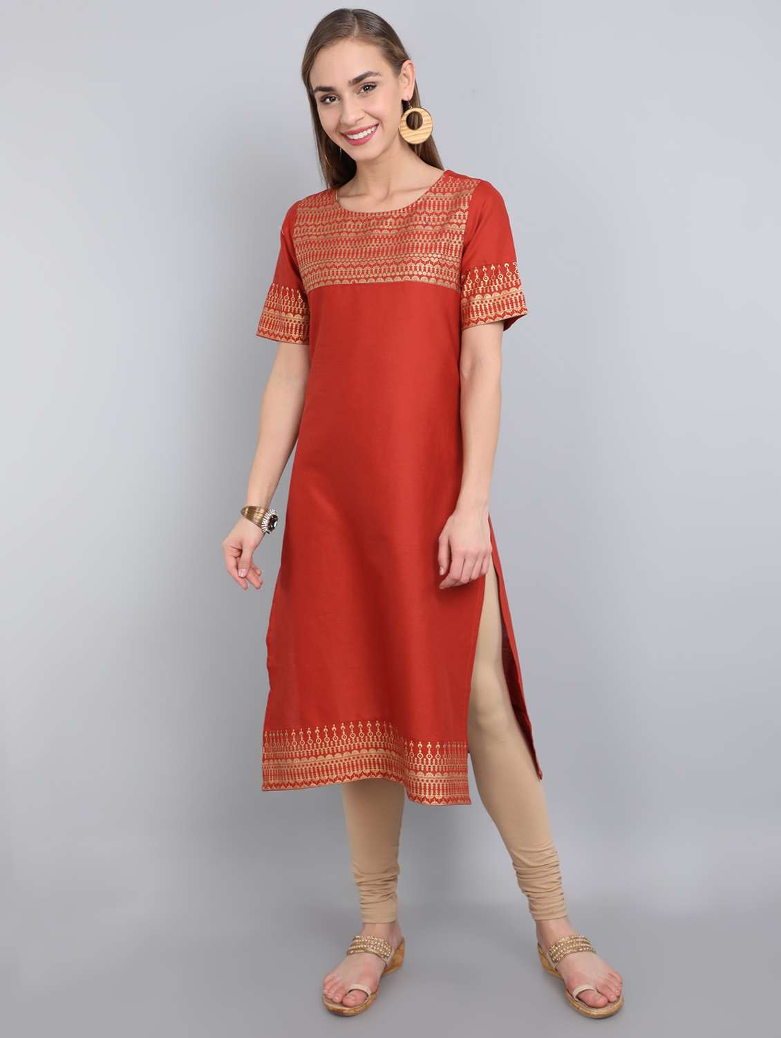 gold print straight kurta