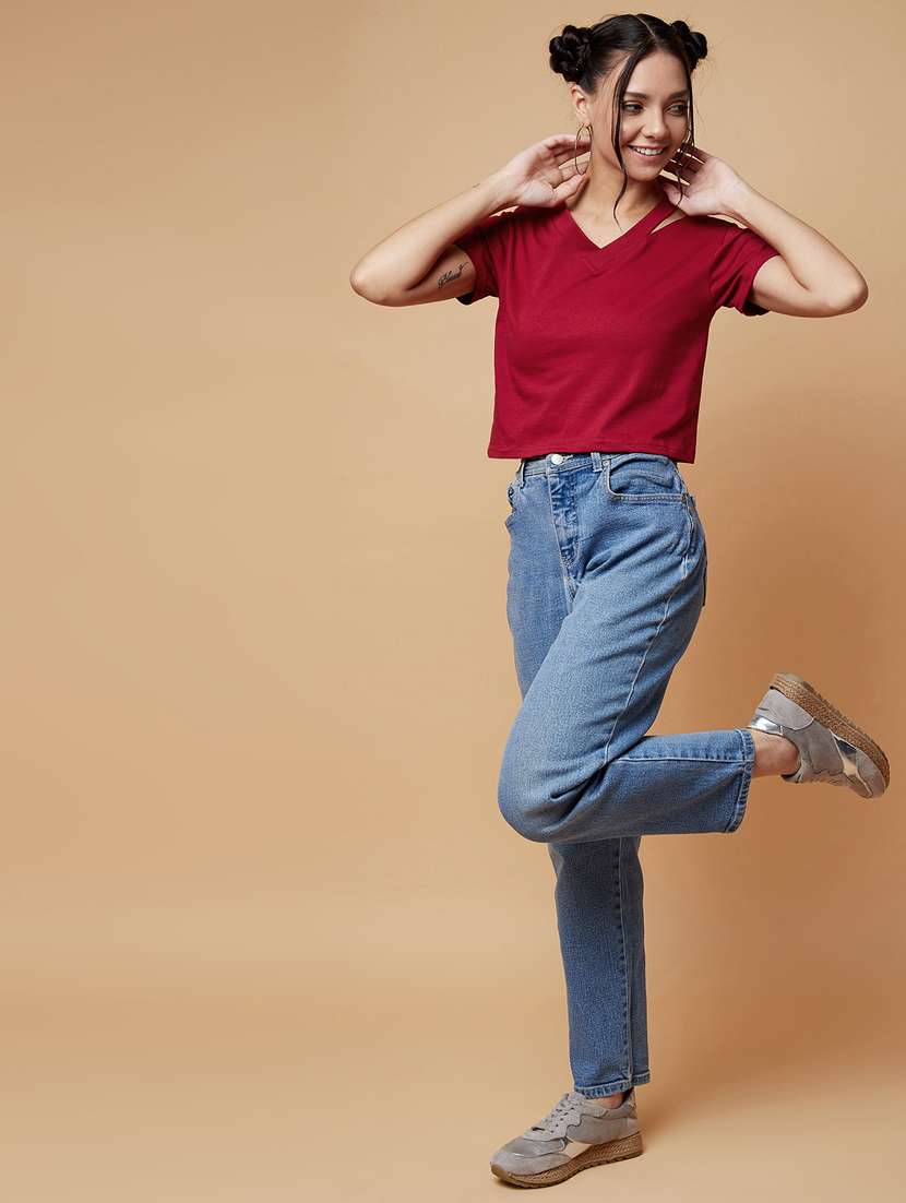 women's crop v neck top - 17368224 -  Standard Image - 3