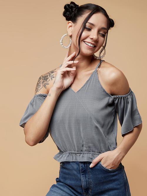 women's grey v neck top - 17368244 - Standard Image - 0