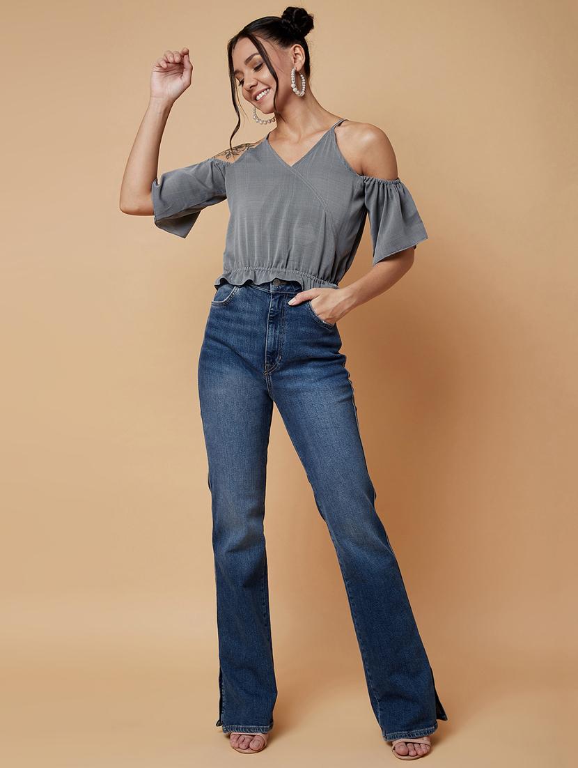 women's grey v neck top - 17368244 - Standard Image - 3