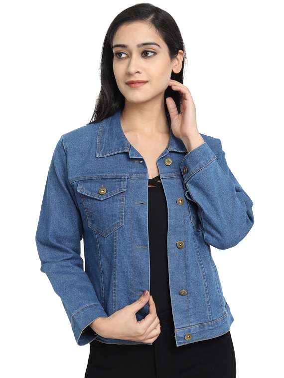 Buy online Solid Denim Jacket from 