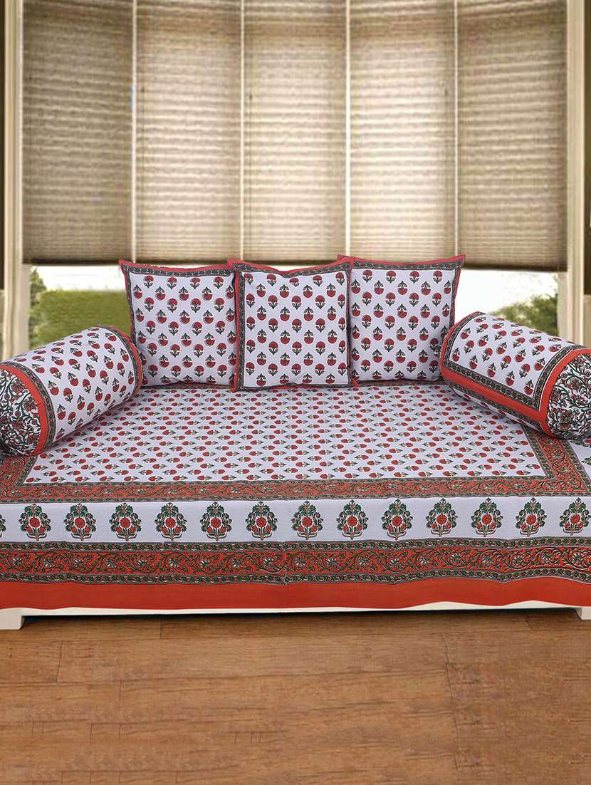   cotton jaipuri print diwan set (pack of 6)